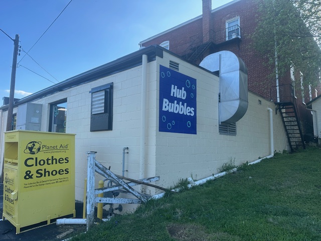 Exterior view of Hub Bubbles Funkstown laundromat in Funkstown, Maryland